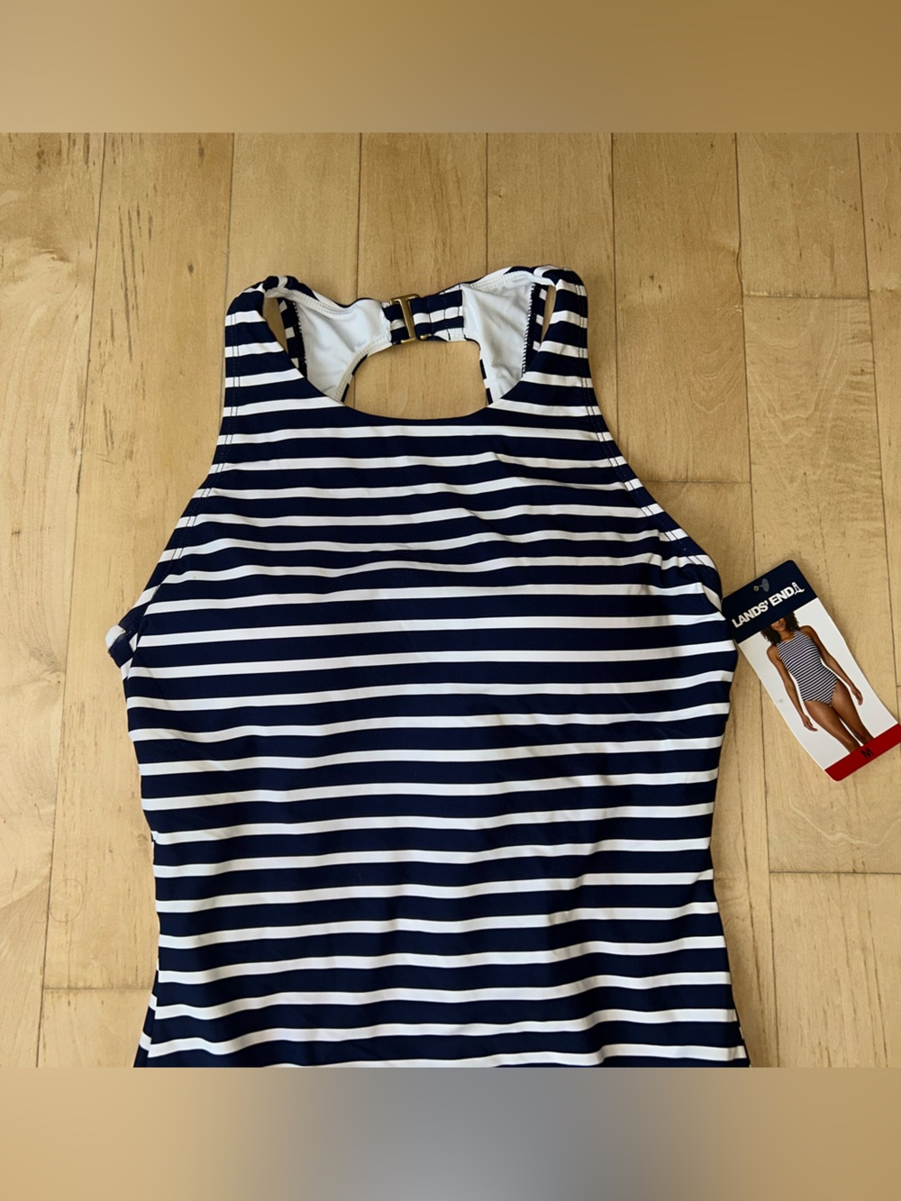 Lands' End Women’s One Piece Horizontal Stripe Swimsuit Navy/White Medium NWT - Picture 10 of 14